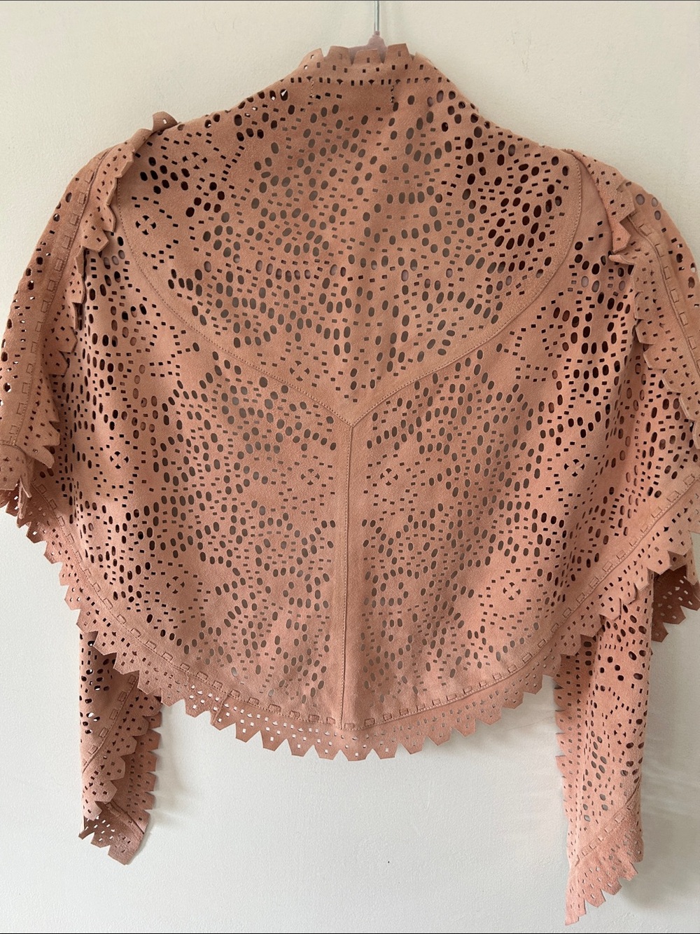 Kerry Grima Dusty Rose Laser-Cut Suede? Western Bohemian Festival Shawl Wrap - Picture 2 of 16